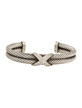 David Yurman Diamond 'X' Double Cable Cuff Bracelet