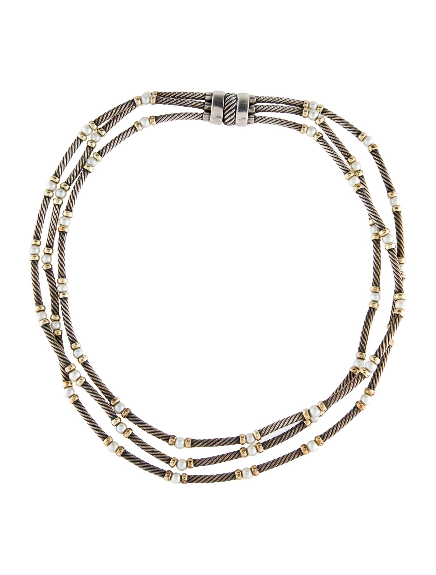 David Yurman Pearl Cable Multistrand Collar Necklace