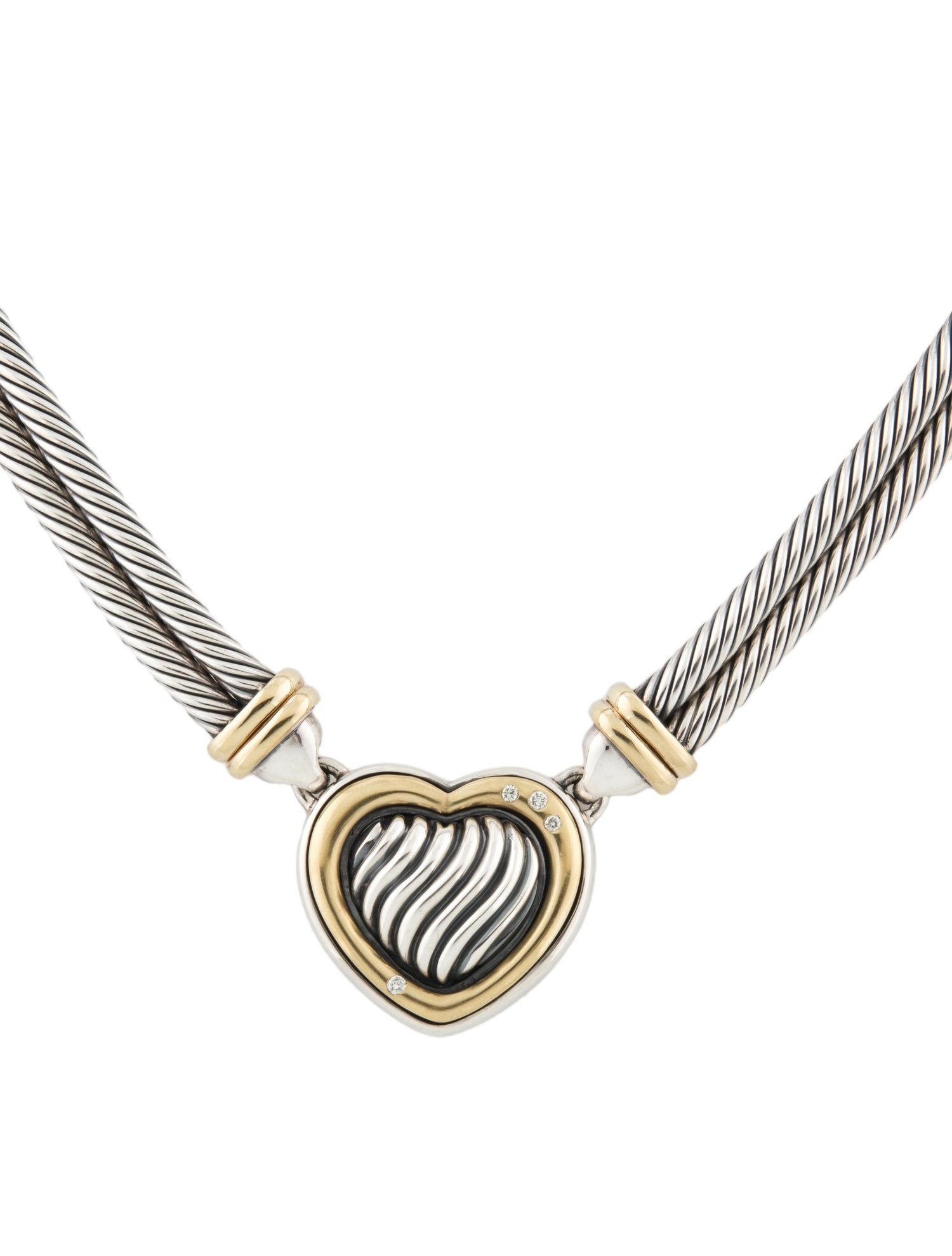 David Yurman Diamond Metro Cable Heart Necklace