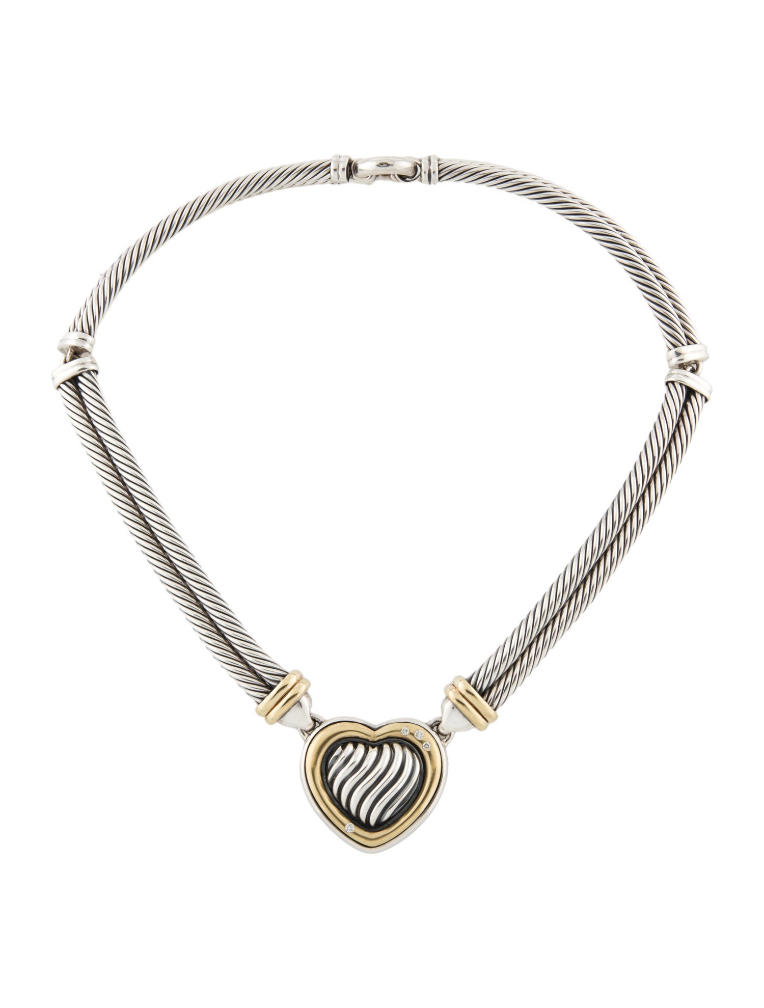 David Yurman Diamond Metro Cable Heart Necklace
