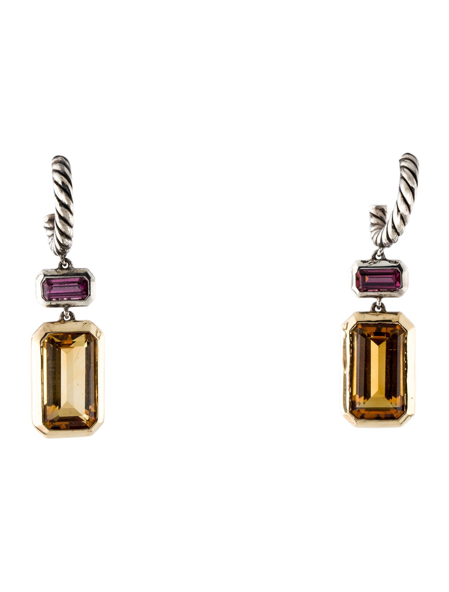 David Yurman Citrine & Rhodolite Novella Drop Earrings