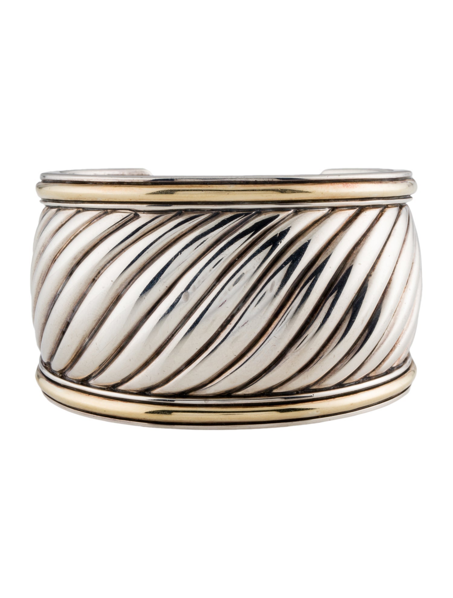 David Yurman Two Tone Wide Sculpted Cable Cuff Bracelet