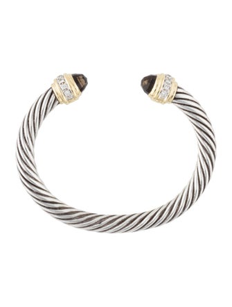 David Yurman Smoky Quartz & Diamond Cable Cuff Bracelet