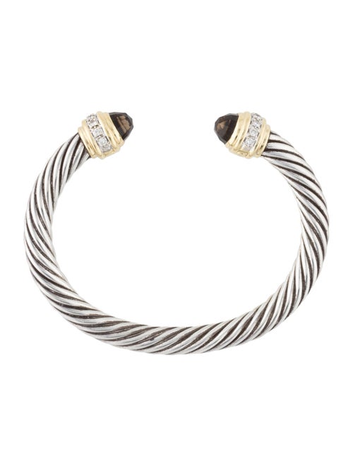 David Yurman Smoky Quartz & Diamond Cable Cuff Bracelet