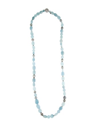 David Yurman Dyed Pearl, Aquamarine & Diamond Quatrefoil Bead Strand Necklace