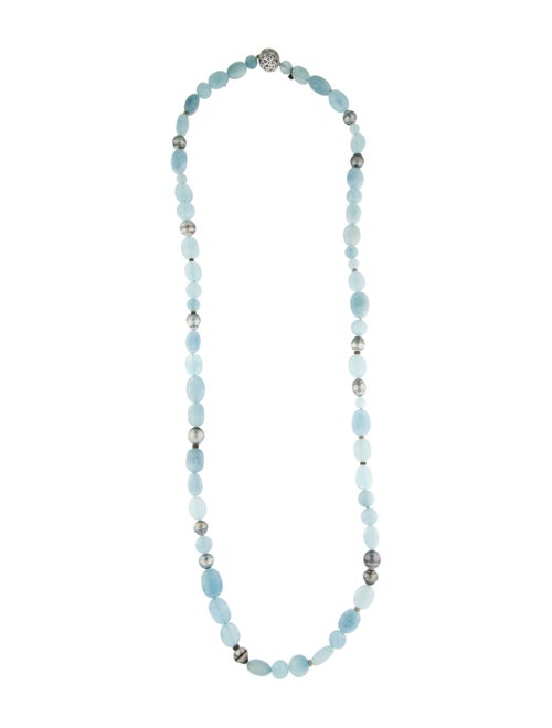 David Yurman Dyed Pearl, Aquamarine & Diamond Quatrefoil Bead Strand Necklace