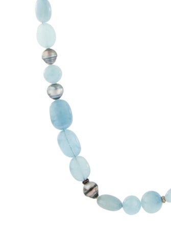 David Yurman Dyed Pearl, Aquamarine & Diamond Quatrefoil Bead Strand Necklace