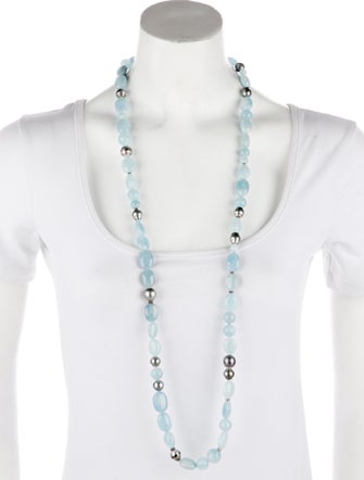 David Yurman Dyed Pearl, Aquamarine & Diamond Quatrefoil Bead Strand Necklace
