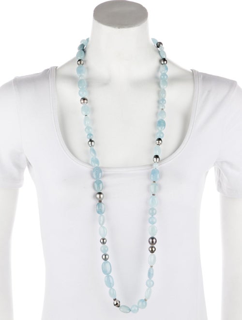 David Yurman Dyed Pearl, Aquamarine & Diamond Quatrefoil Bead Strand Necklace