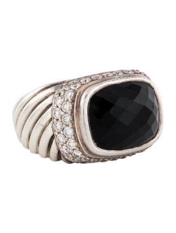 David Yurman Cocktail Ring Onyx & Diamond Waverly 6.5