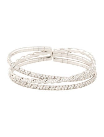 David Yurman 18K 4.57ctw Diamond Sculpted Cable Flex Three Row Bracelet