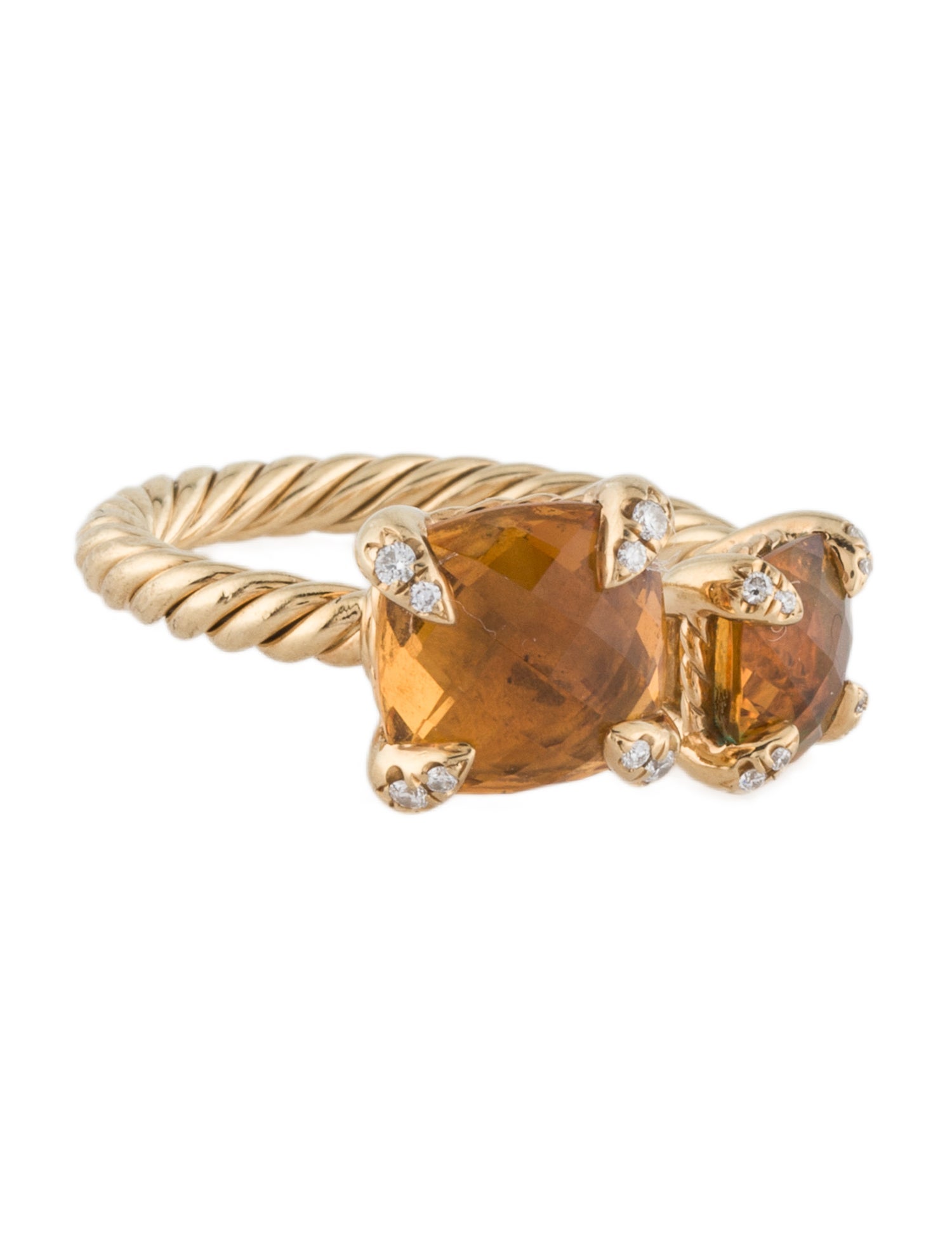 David Yurman 18K Citrine & Diamond Bypass Chatelaine Ring