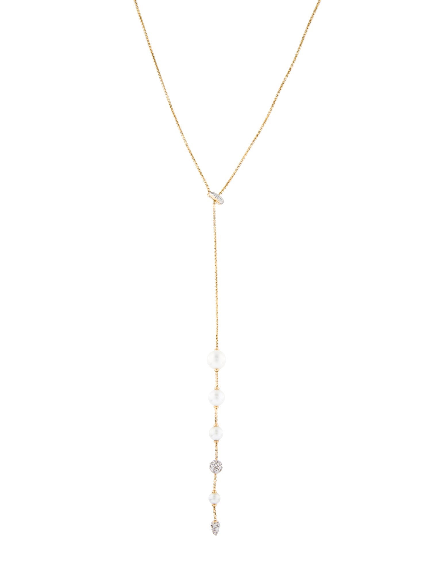 David Yurman 18K Diamond & Pearl Y Necklace