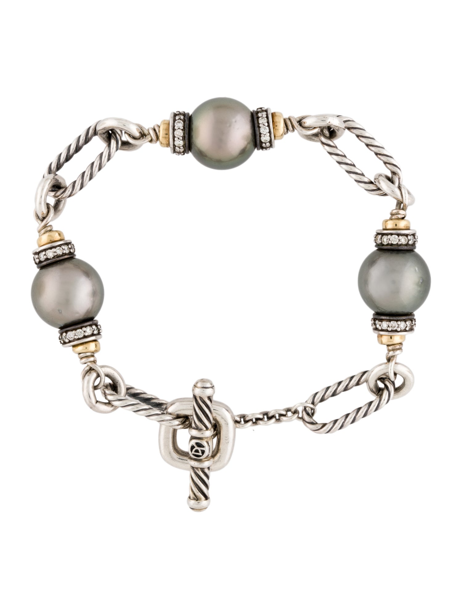 David Yurman Two-Tone Pearl & Diamond Figaro Chain Bracelet