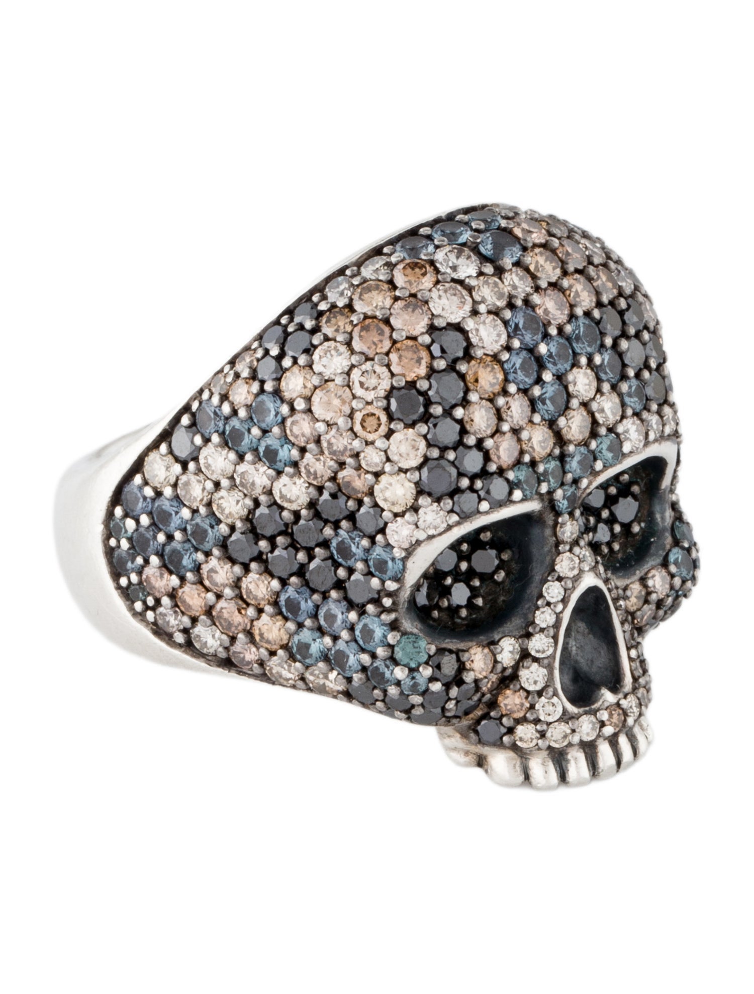 David Yurman 3.83ctw Diamond & Color-Change Garnet Memento Mori Skull Ring