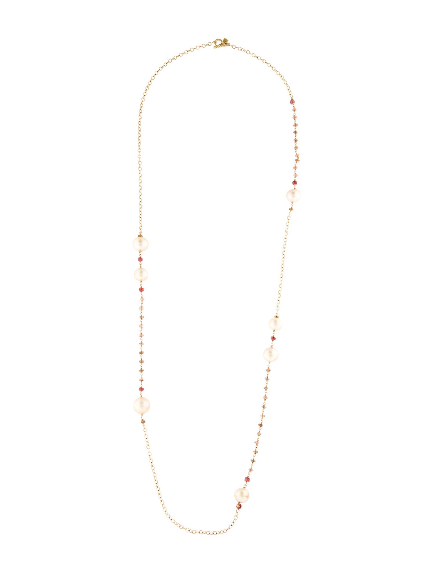 David Yurman 18K Pearl, Rhodolite & Anadlusite Station Necklace