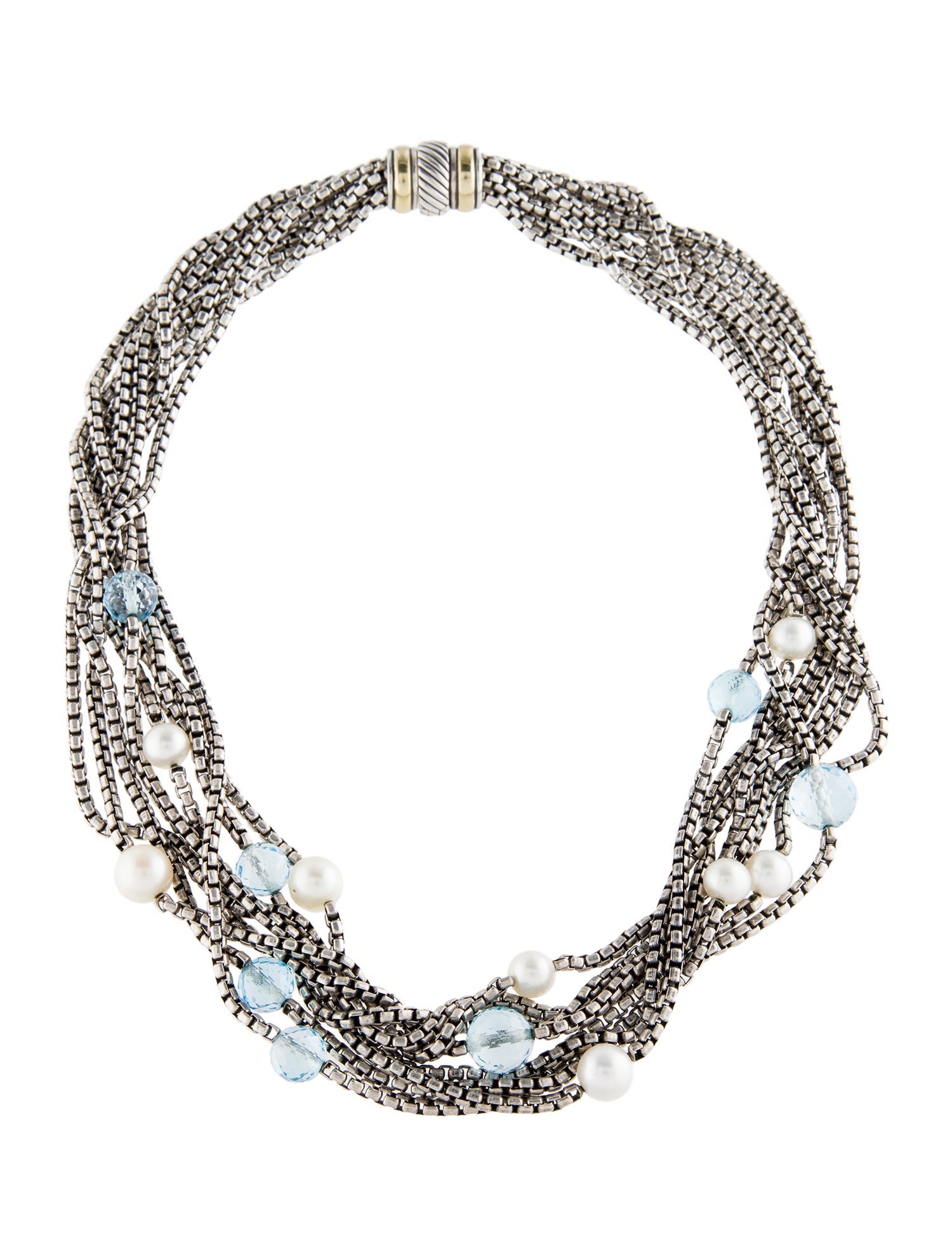 David Yurman Pearl & Topaz Multi-Strand Necklace