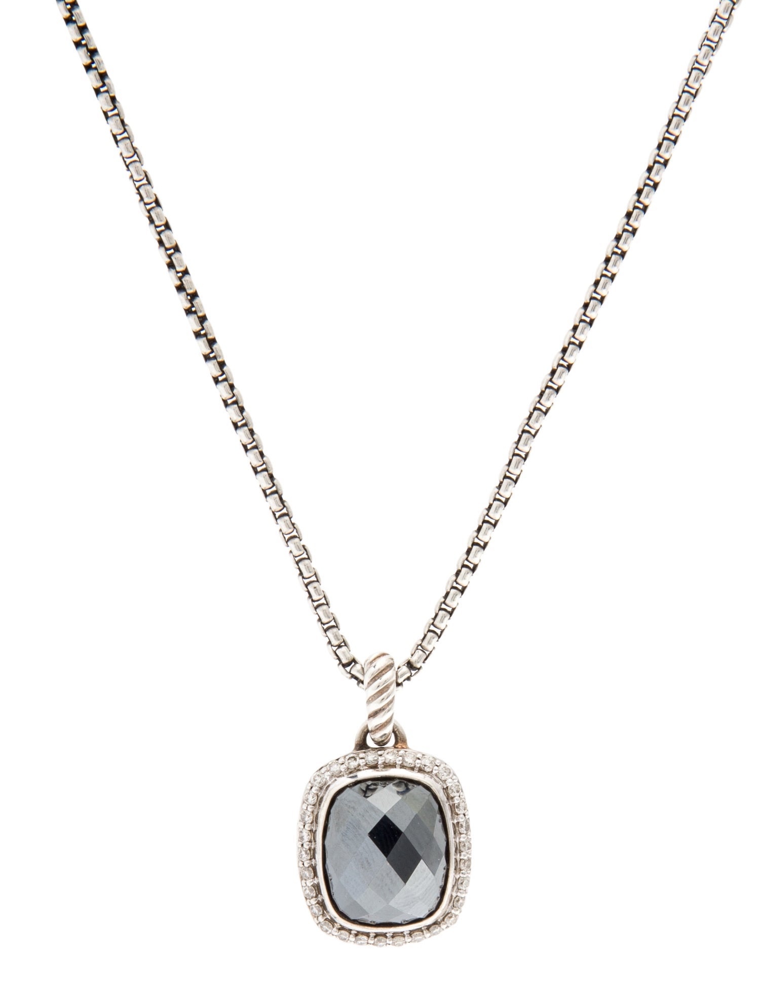 David Yurman Hematite & Diamond Noblesse Pendant Necklace