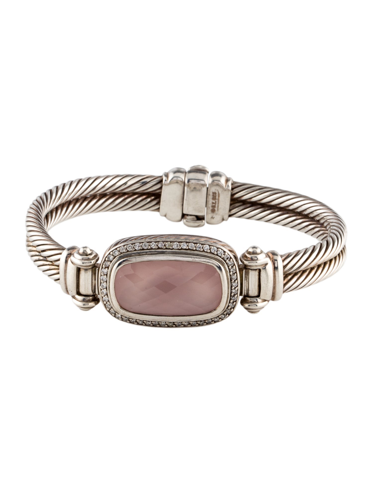 David Yurman Rose Quartz & Diamond Double Cable Bracelet