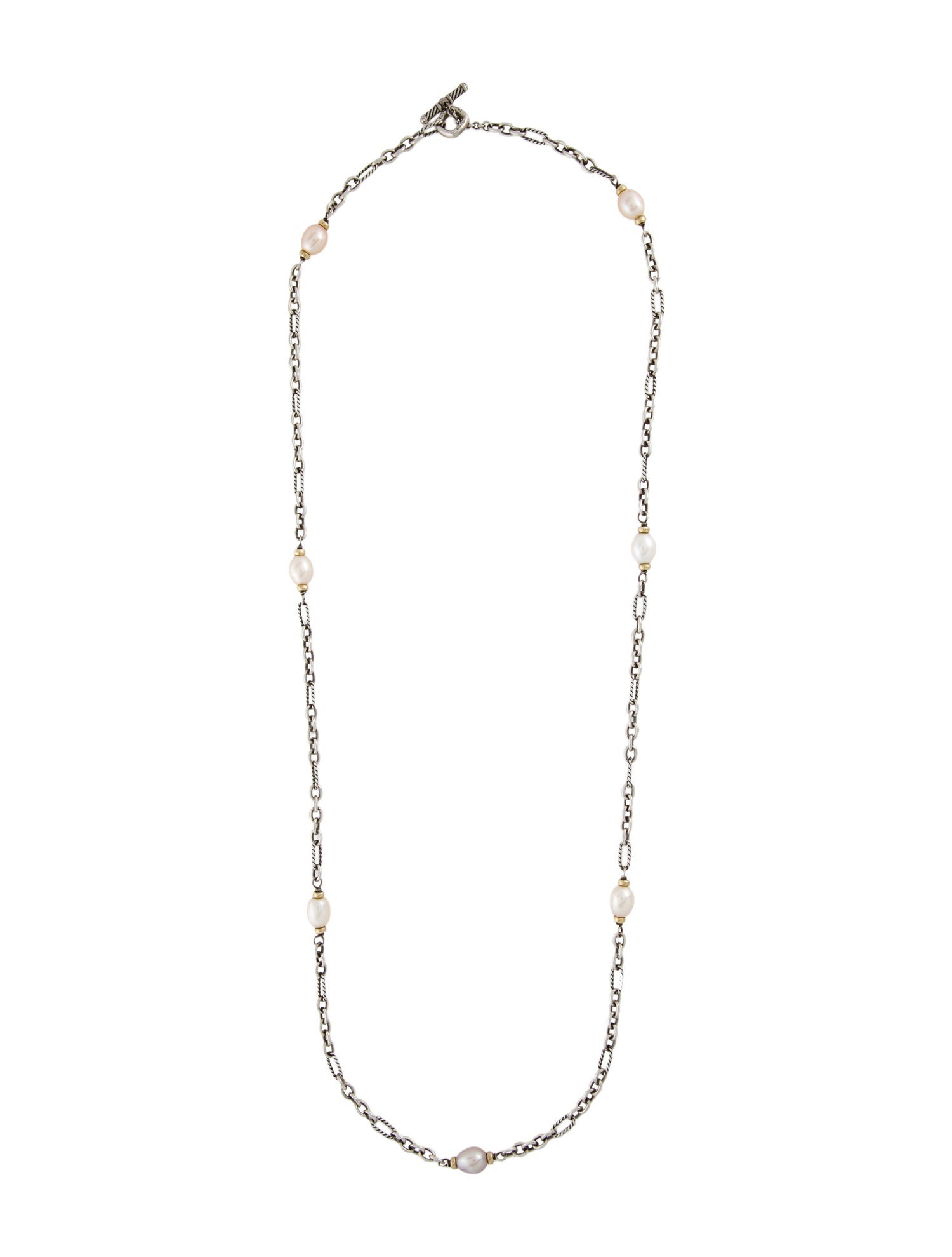 David Yurman Two-Tone Pearl Figaro Chain Station Necklace