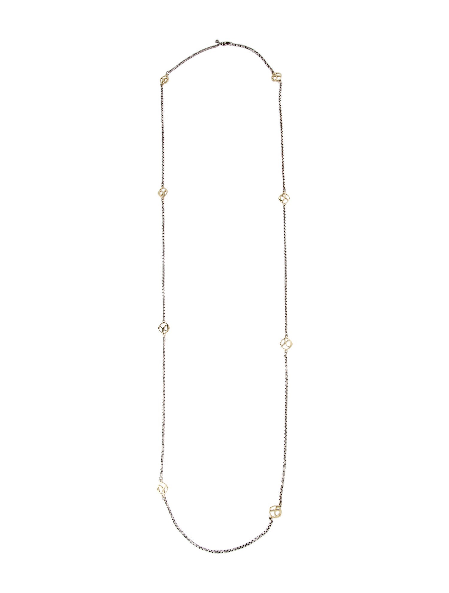 David Yurman Two-Tone Box Chain Logo Station Necklace