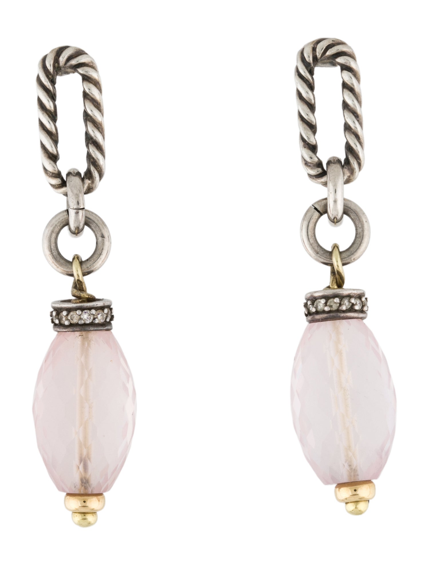 David Yurman Rose Quartz & Diamond Drop Earrings