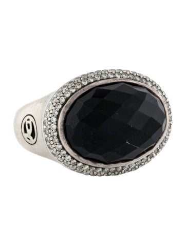 David Yurman Cocktail Ring Onyx & Diamond 6.75