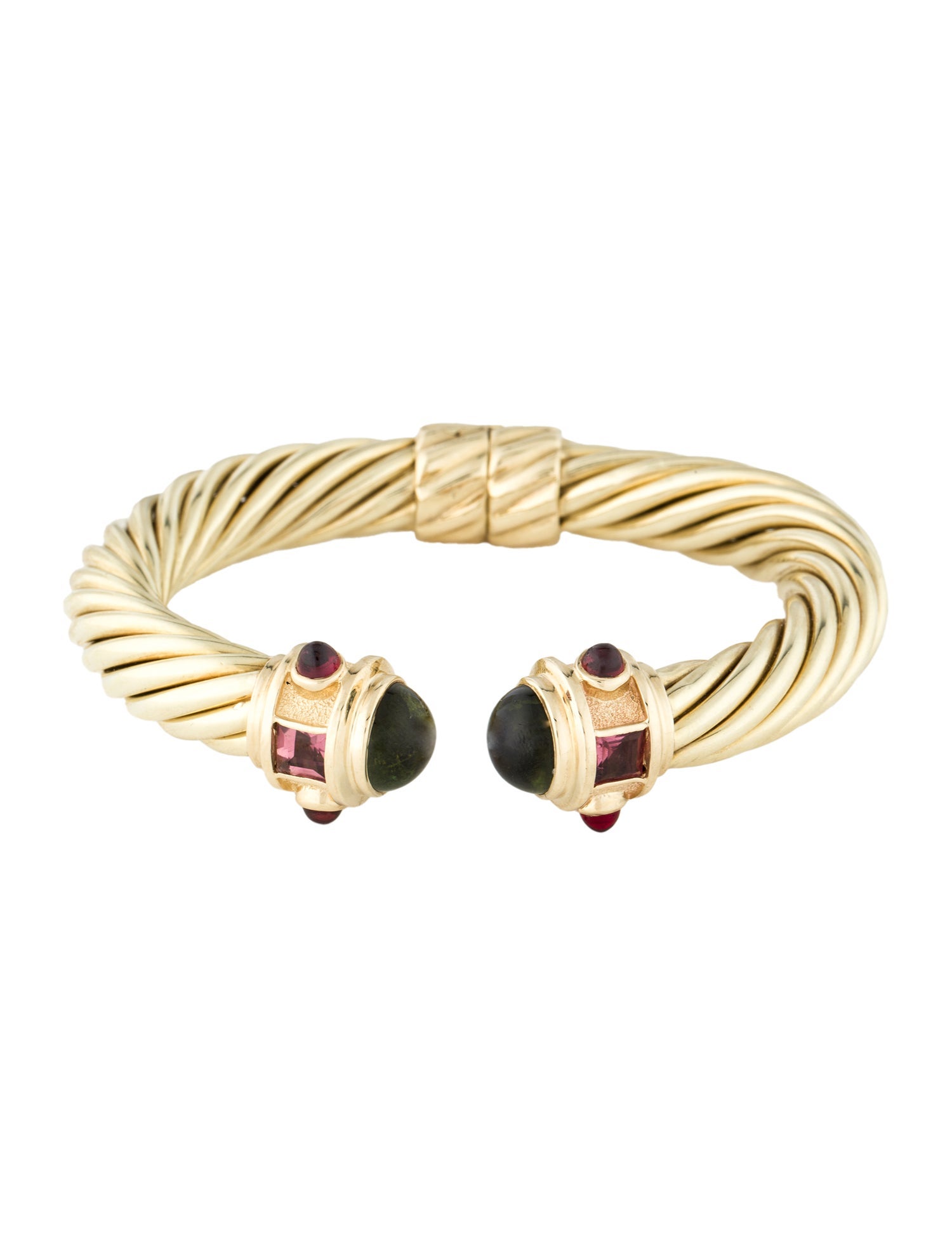 David Yurman Vintage 14K Tourmaline & Garnet Renaissance Hinge Bracelet