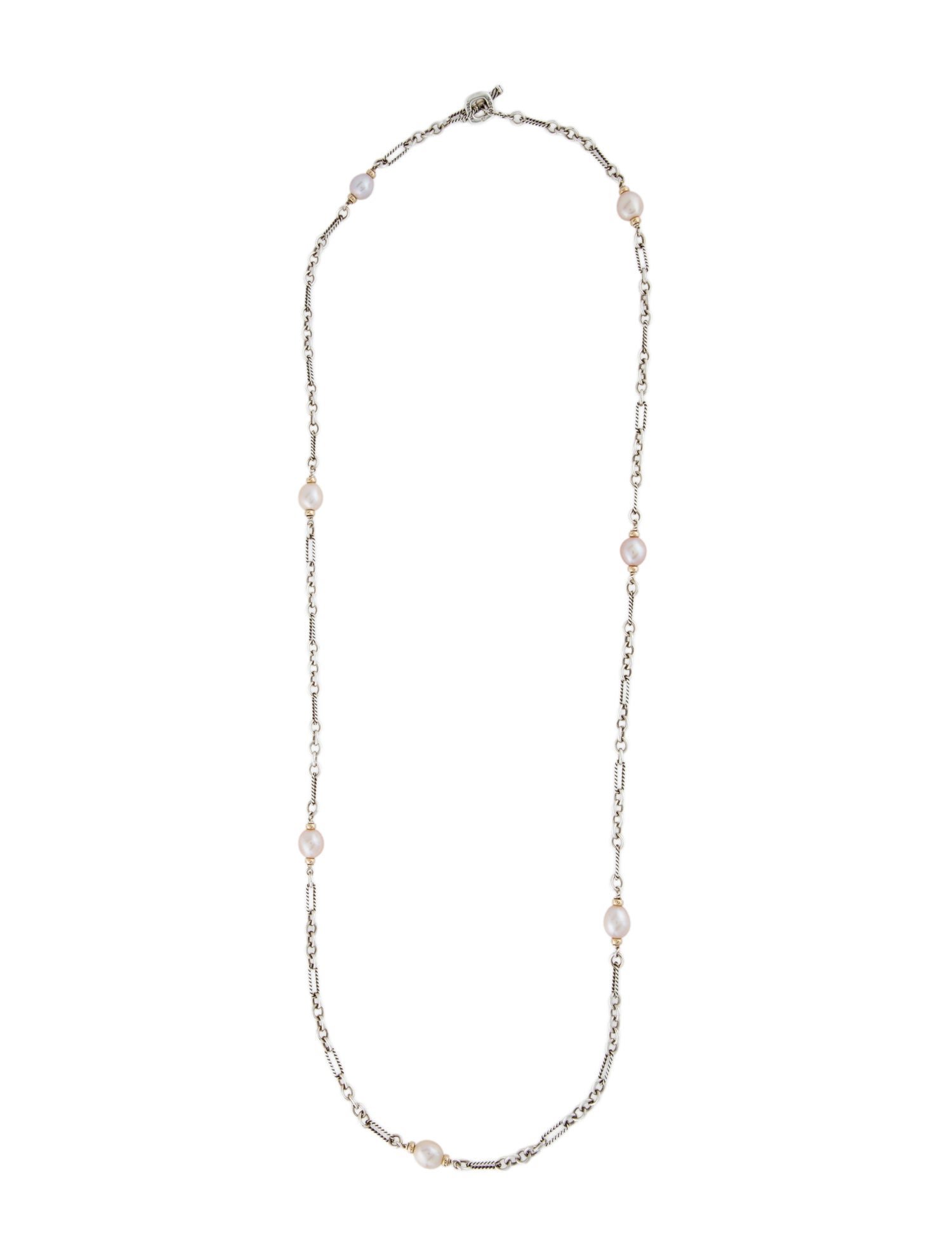 David Yurman Pearl Two-Tone Figaro Station Necklace