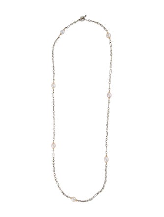 David Yurman Pearl Two-Tone Figaro Station Necklace