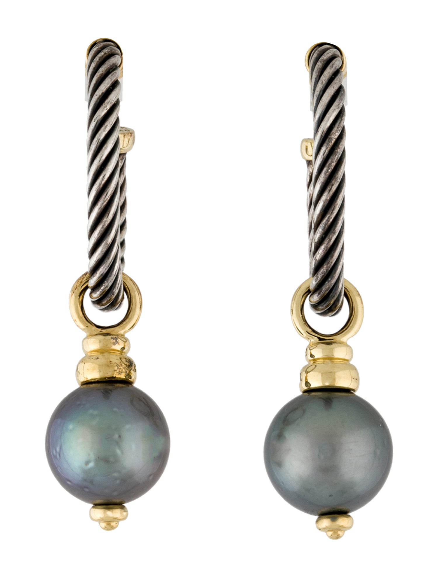 David Yurman Pearl Hoop Drop Earrings w/ Removeable Drops