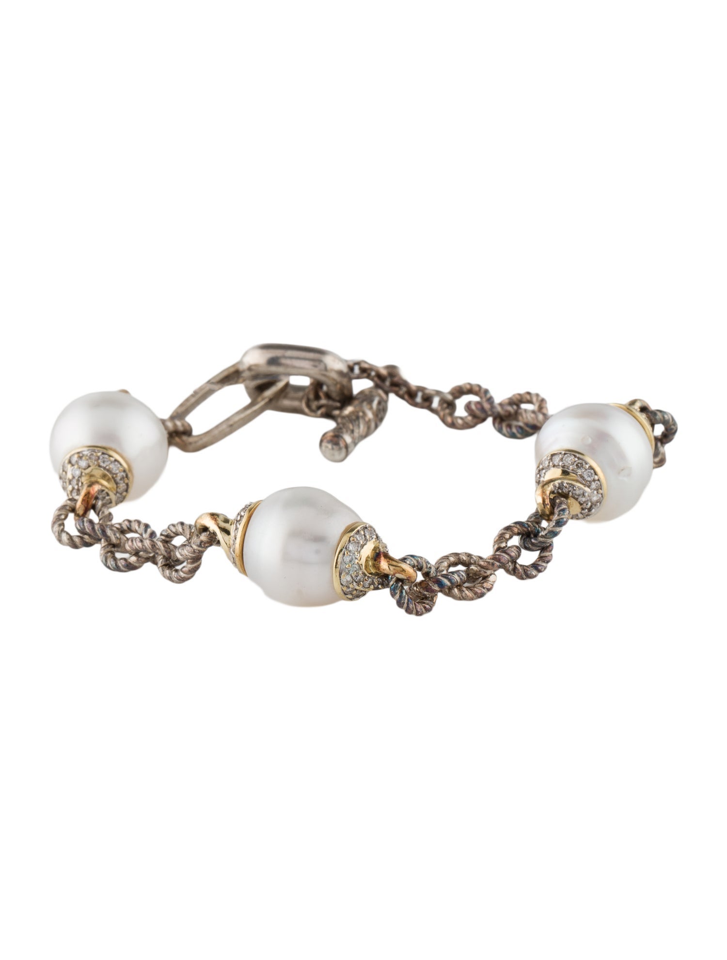 David Yurman Pearl & Diamond Station Bracelet