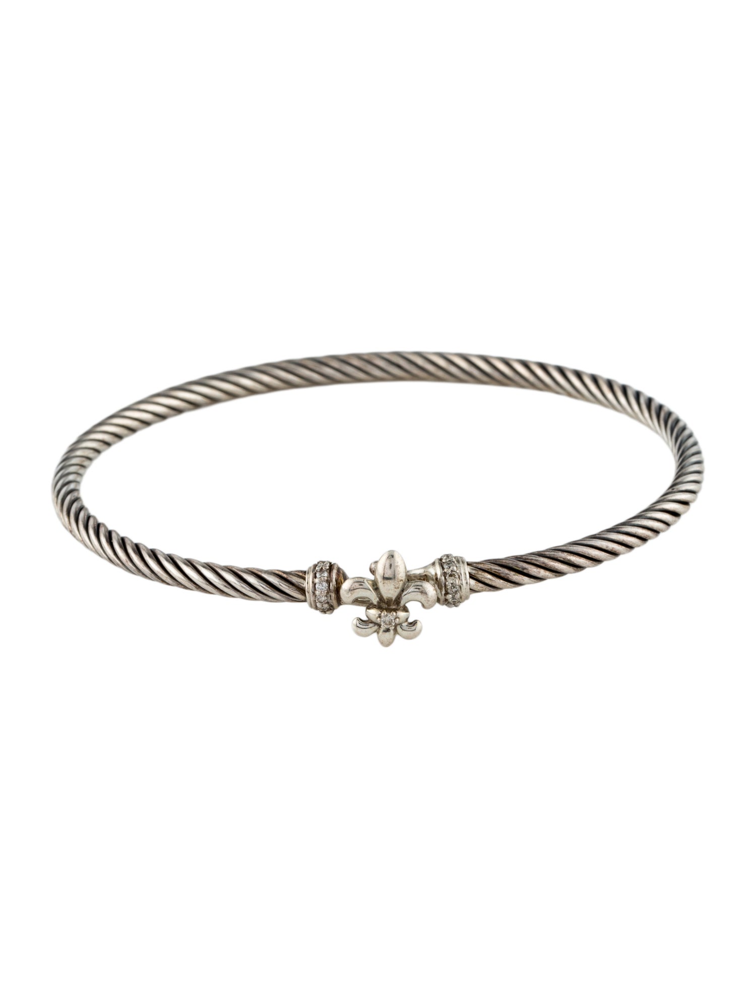 David Yurman Diamond Fleur de Lis Cable Bangle