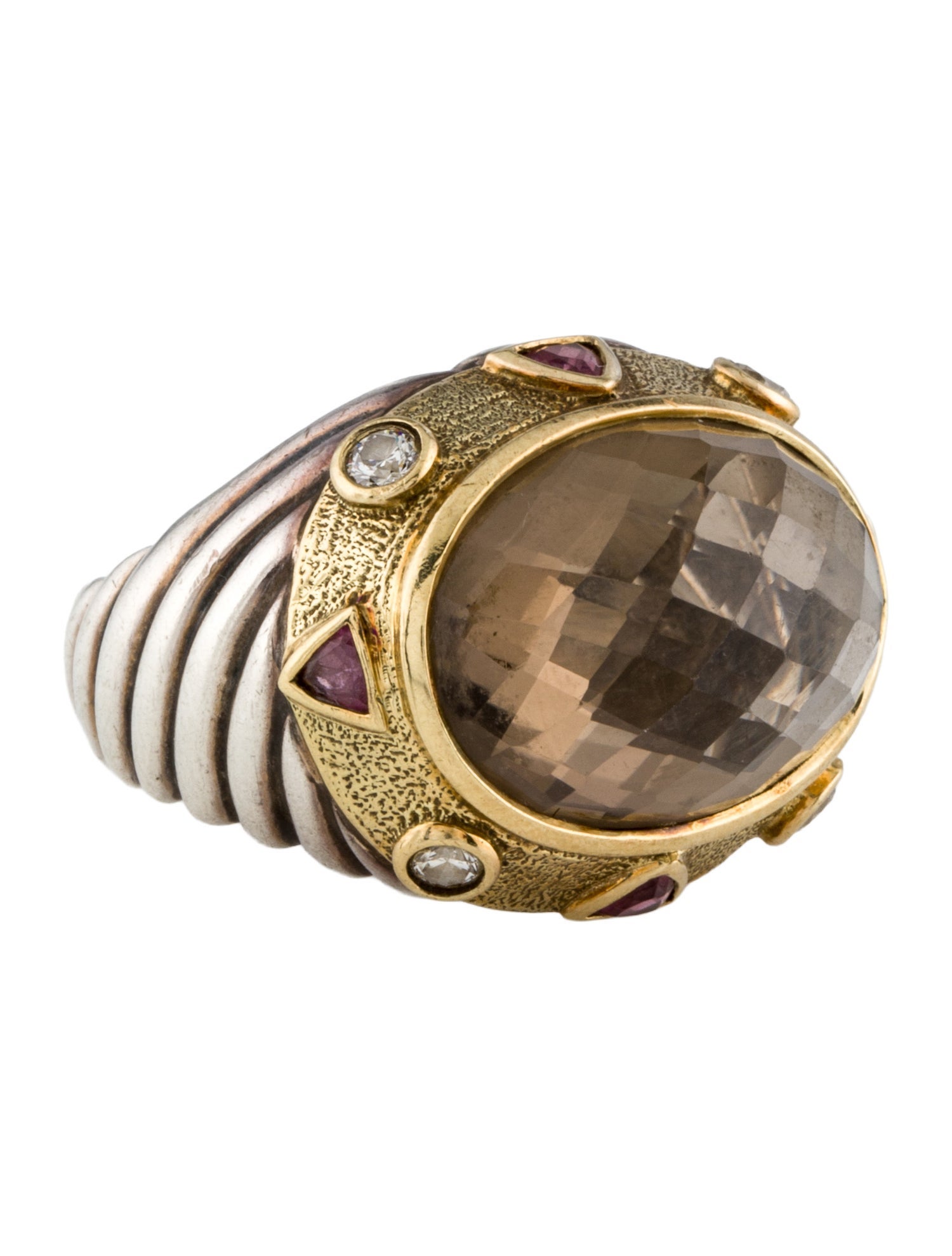 David Yurman Smoky Quartz, Garnet & Diamond Renaissance Cocktail Ring