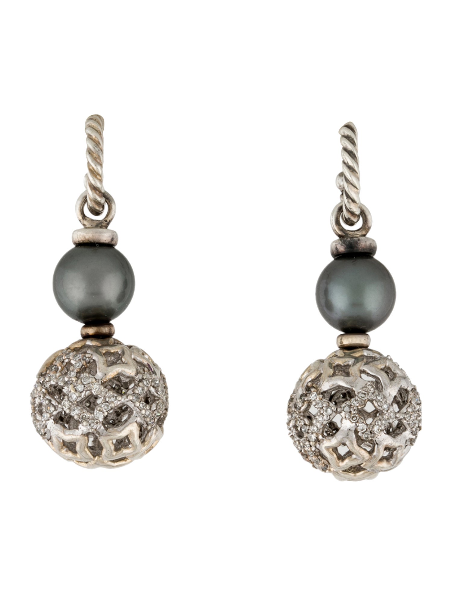 David Yurman Cultured Pearl & Diamond Quatrefoil Drop Earrings