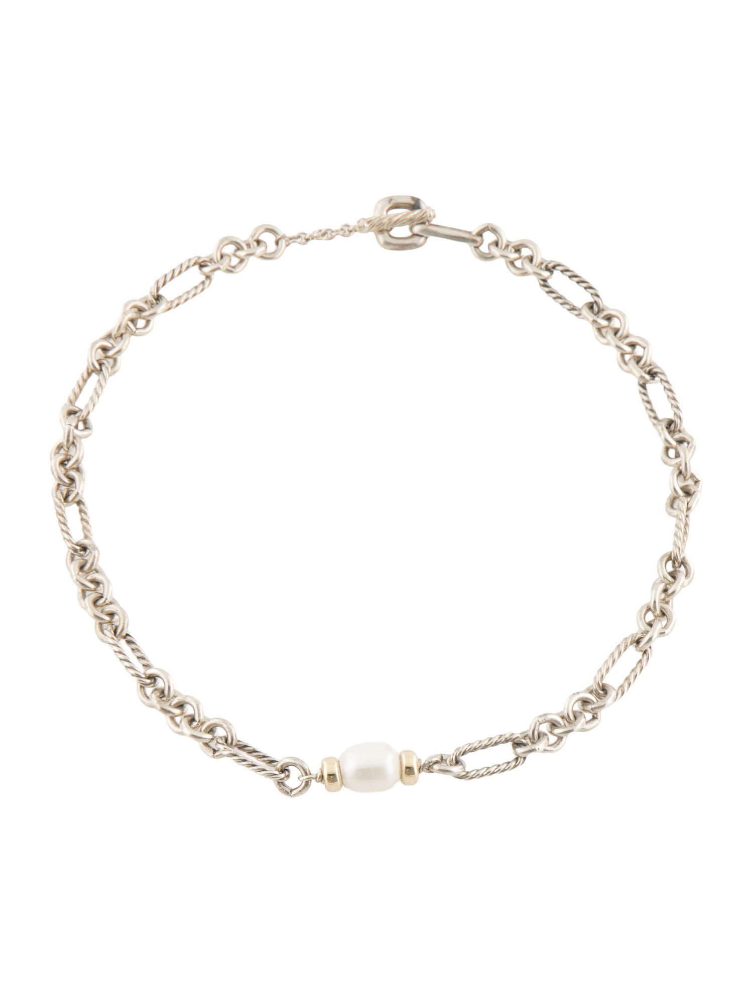 David Yurman Two-Tone Pearl Link Toggle Necklace