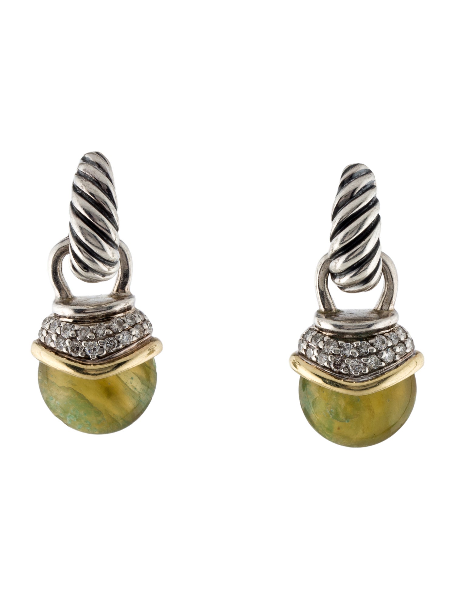 David Yurman Two-Tone Opal & Diamond Acorn Earrings