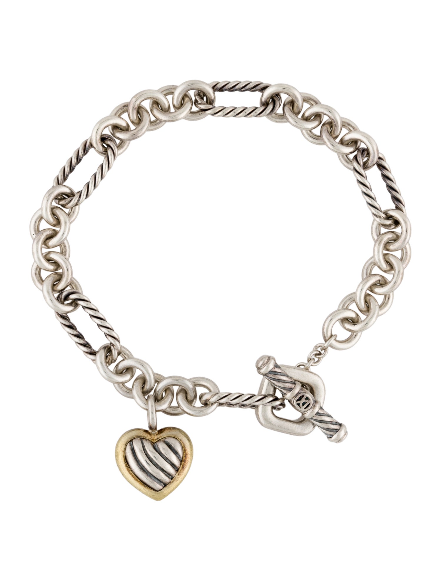 David Yurman Two-Tone Figaro Heart Charm Bracelet