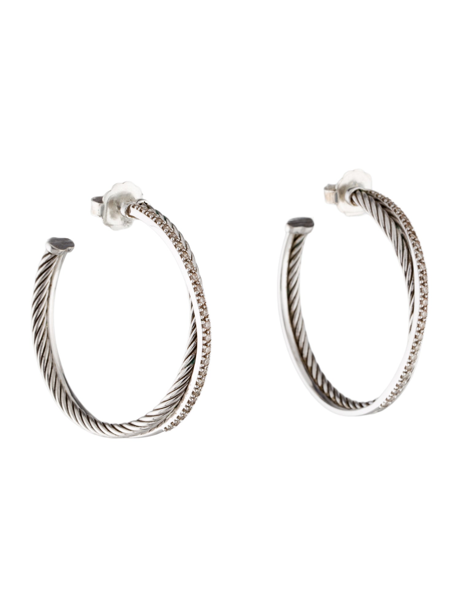 David Yurman Diamond Crossover Hoop Earrings