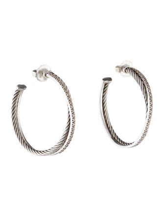 David Yurman Diamond Crossover Hoop Earrings