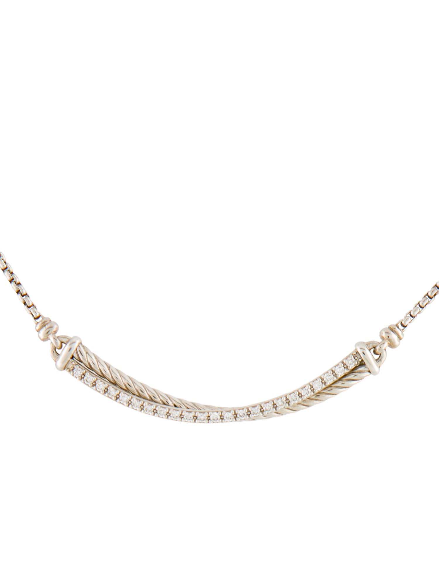 David Yurman Diamond Crossover Bar Pendant Necklace