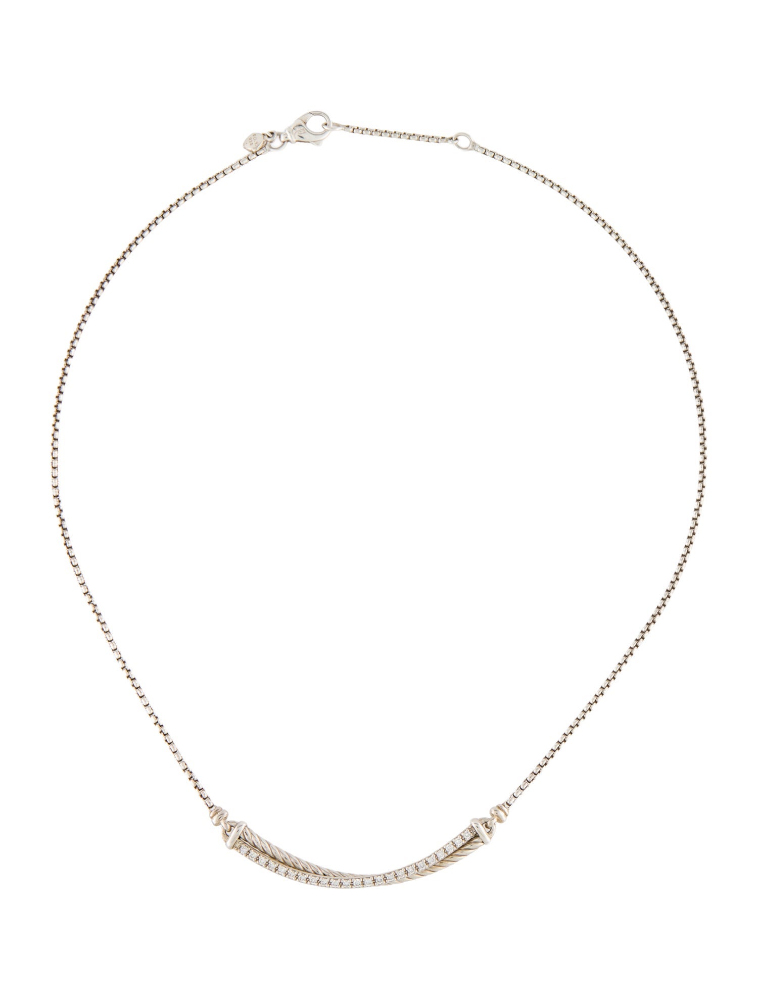 David Yurman Diamond Crossover Bar Pendant Necklace
