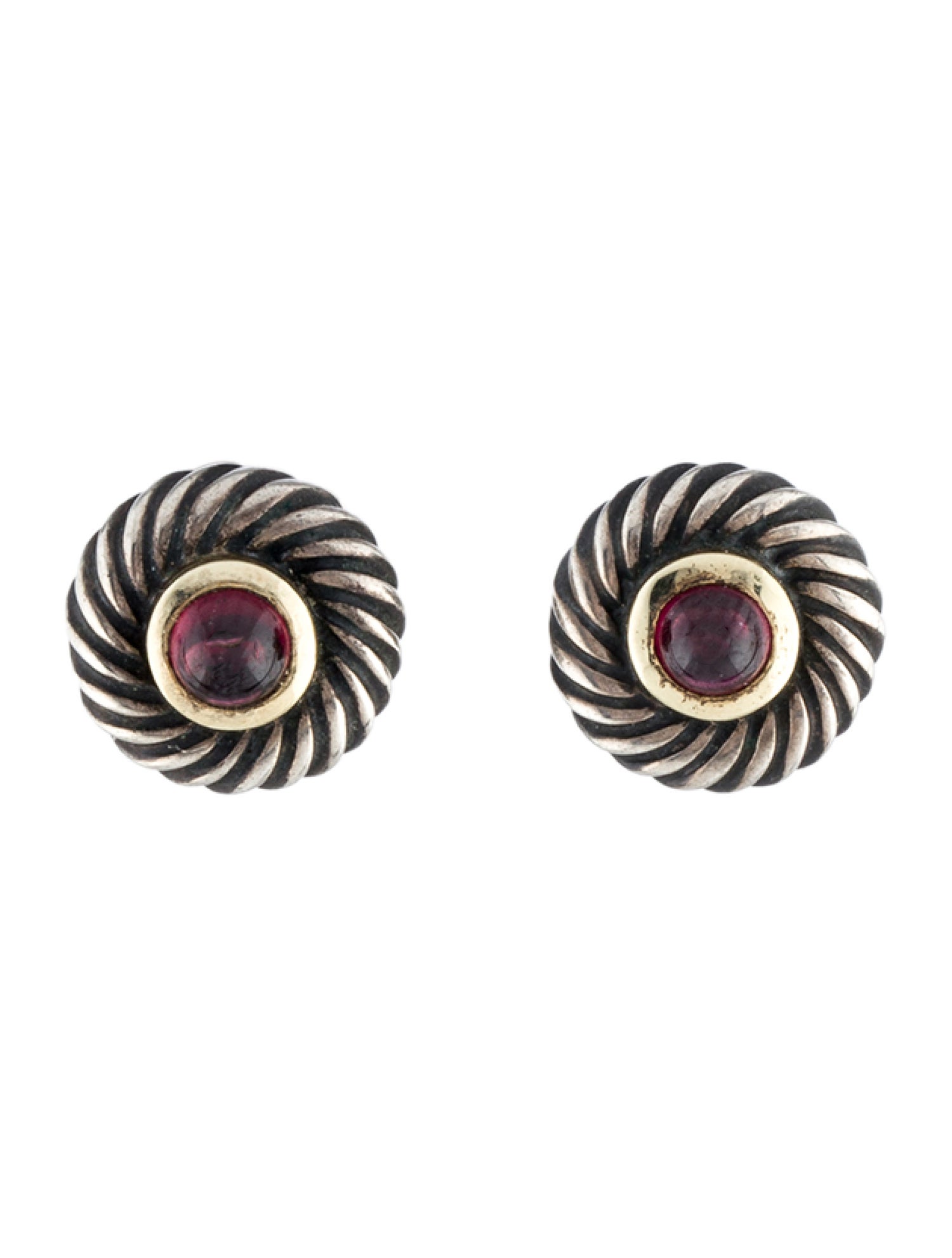 David Yurman Two-Tone Garnet Cookie Stud Earrings