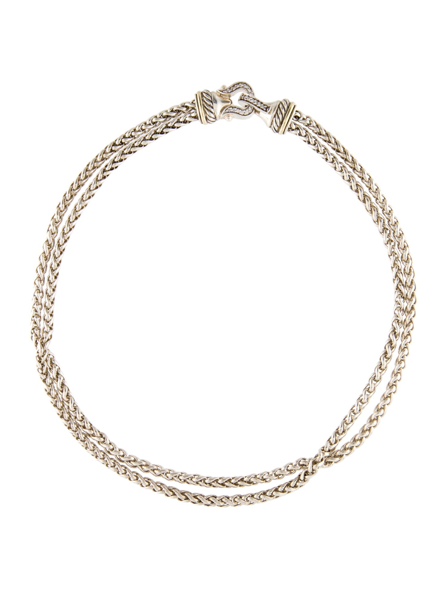 David Yurman Diamond Buckle Double Wheat Chain Necklace