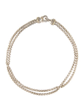 David Yurman Diamond Buckle Double Wheat Chain Necklace