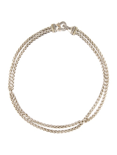 David Yurman Diamond Buckle Double Wheat Chain Necklace
