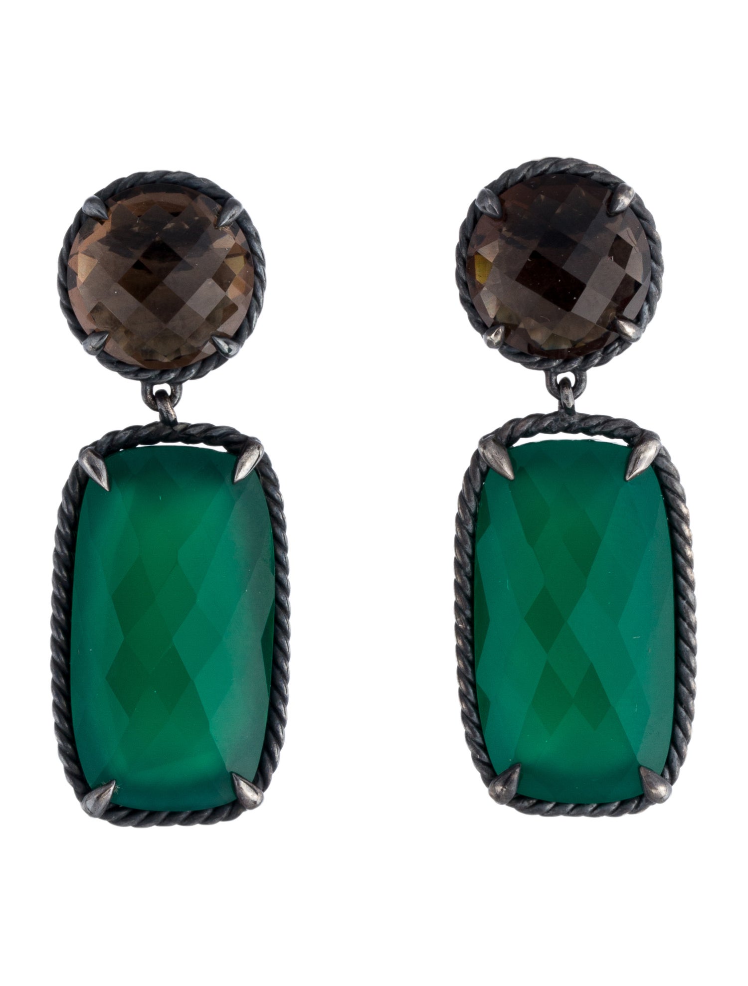 David Yurman Smoky Quartz & Dyed Chalcedony Chatelaine Double Drop Earrings