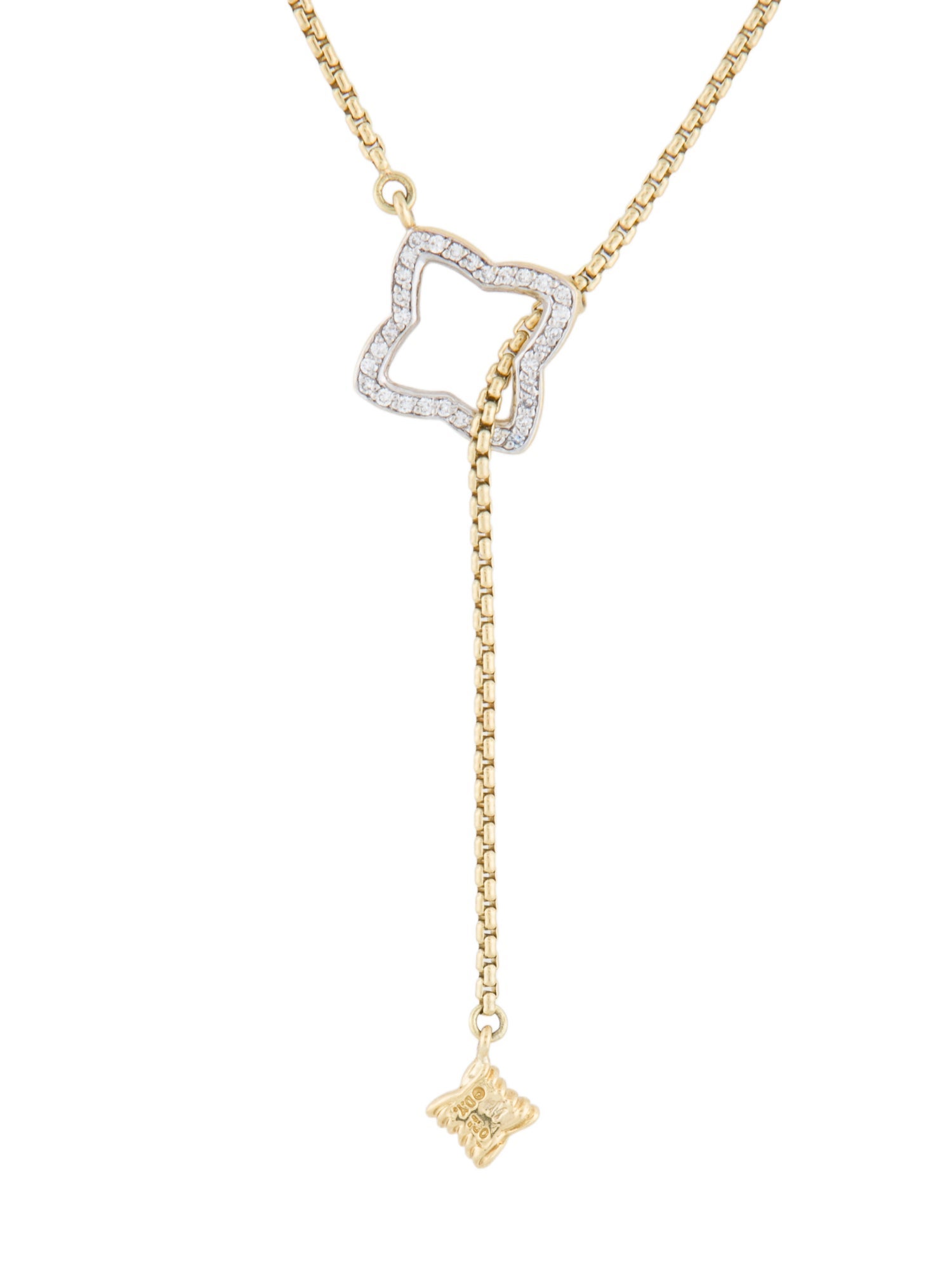 David Yurman 18K Diamond Quatrefoil Lariat Necklace
