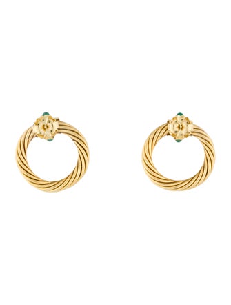 David Yurman 18K Rhodolite & Emerald Drop Cable Circle Earrings