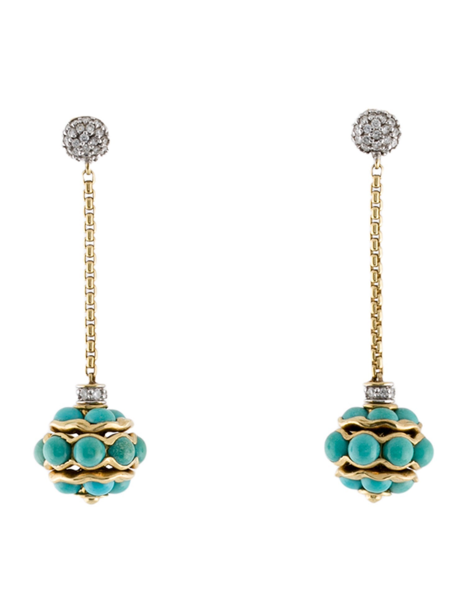 David Yurman 18K Diamond & Turquoise Drop Earrings